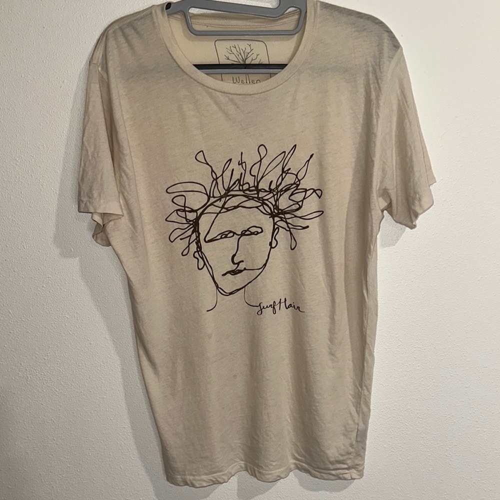 Elle‎ Cream Men  Short Sleeve Tee with Artistic Line Design 100% Organic Cotton